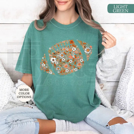 Comfort Colors Floral Football Shirt Game Day Touchdown Tee - Hiyatee