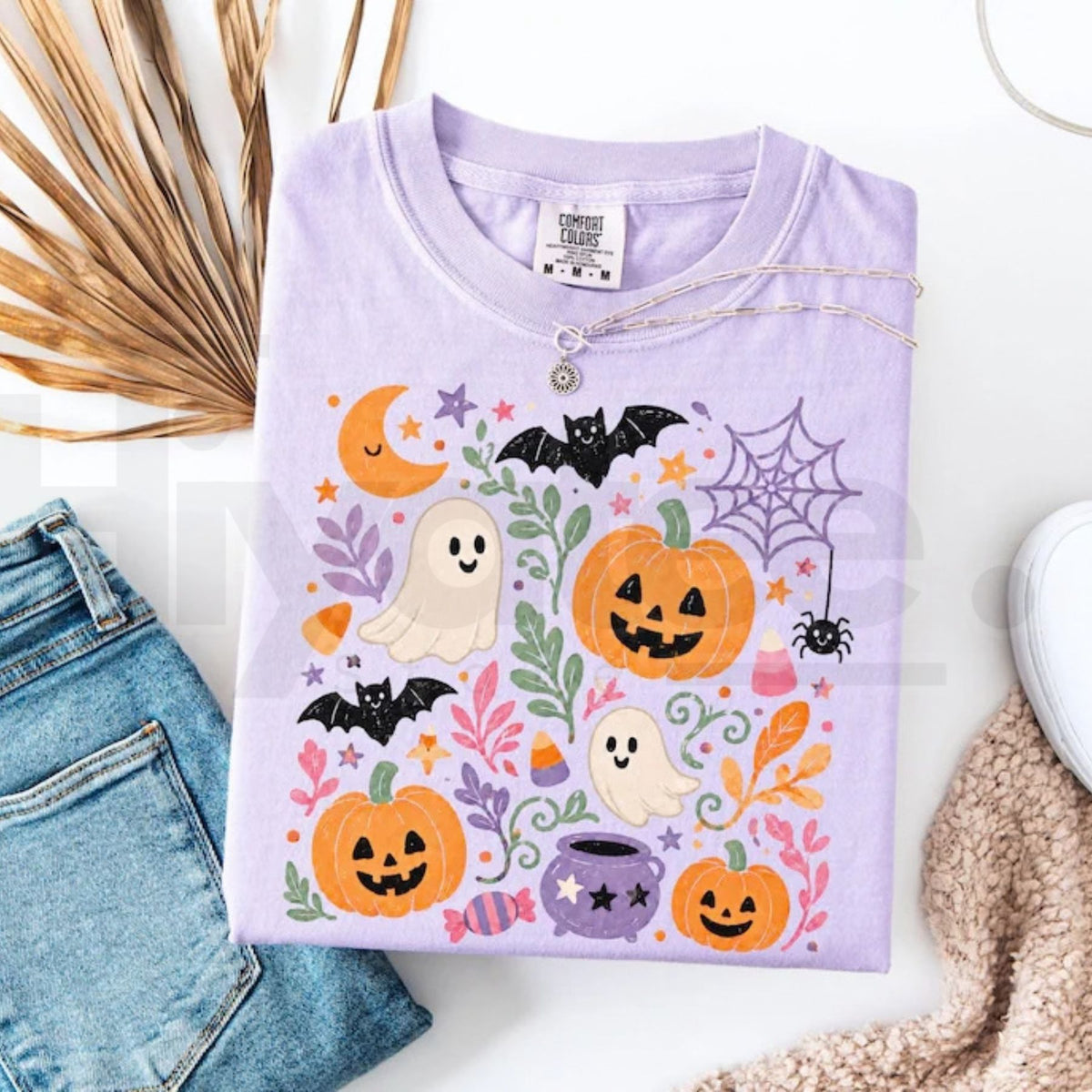 Comfort Colors Floral Halloween Preppy Spooky Season Tee - Hiyatee