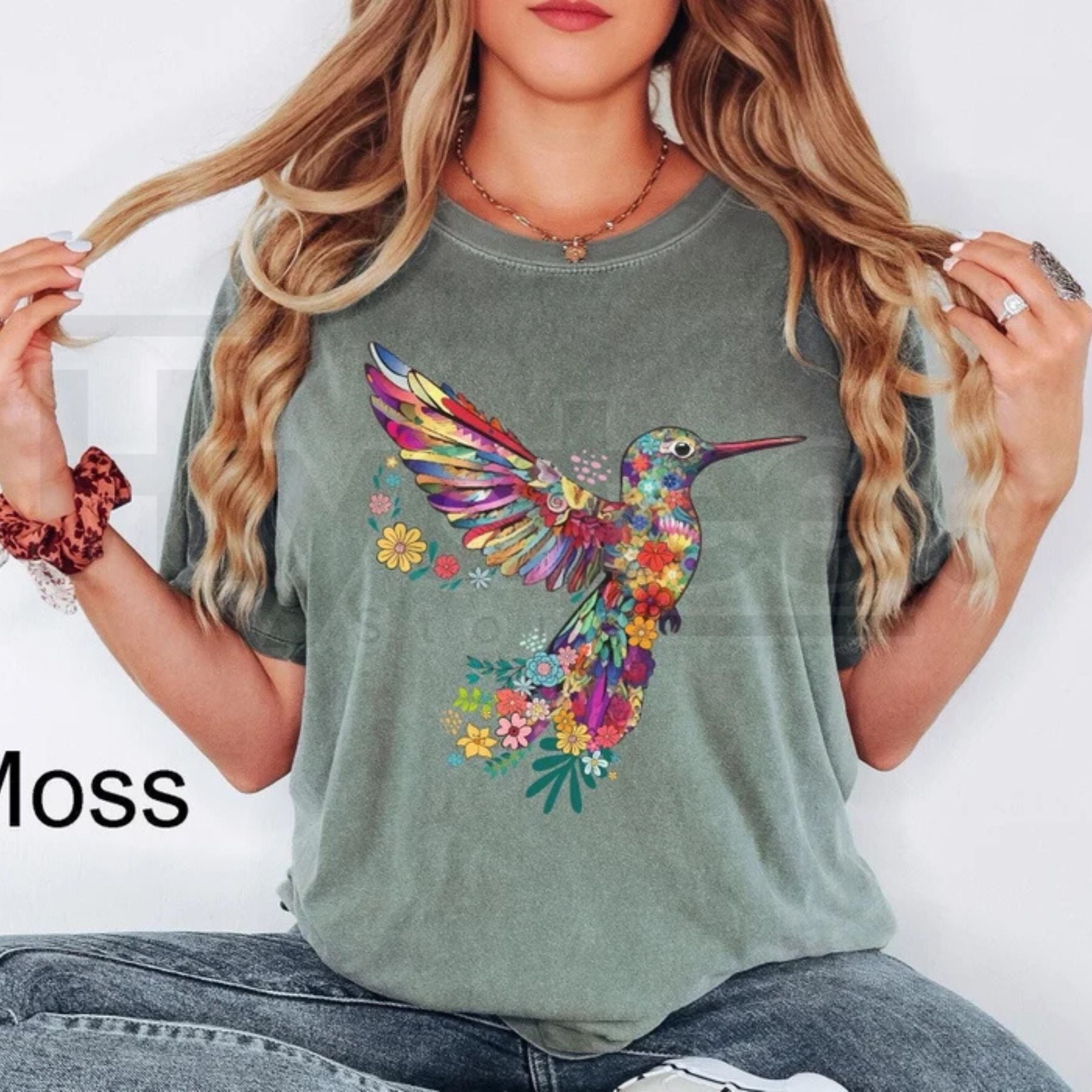 Comfort Colors® Floral Hummingbird Shirt – Bird Lover T-Shirt, Trendy Animal Graphic Tee, Spring Floral Gift for Her - Hiyatee