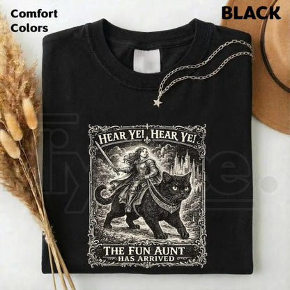 Comfort Colors Fun Aunt Knight Riding Black Cat T-Shirt - Hiyatee