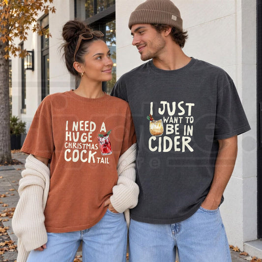 Comfort Colors Funny Inappropriate Matching Christmas Couples T-Shirt - Hiyatee