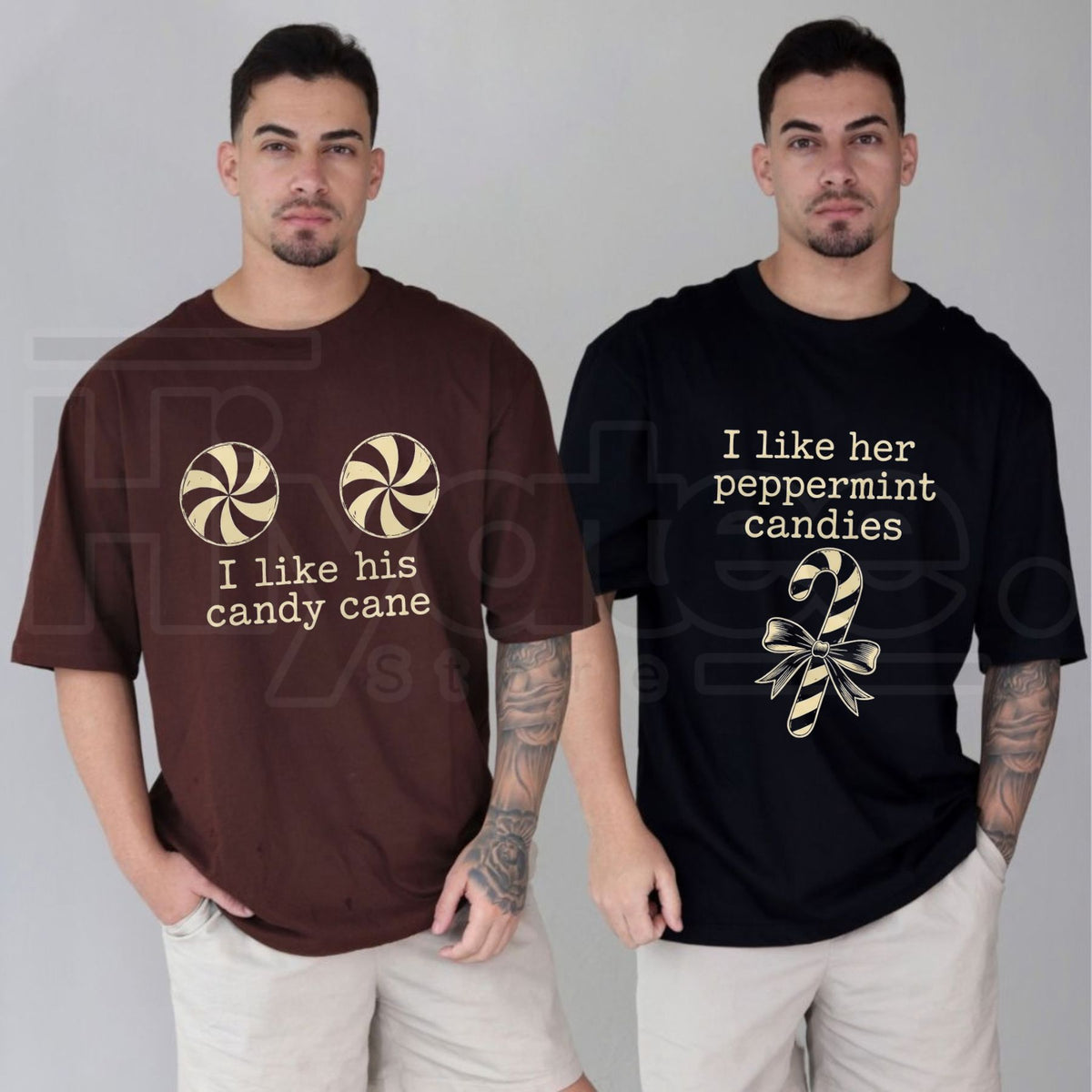 Comfort Colors Funny Matching Christmas Couple Shirts – Candy Cane & Peppermint Tees - Hiyatee