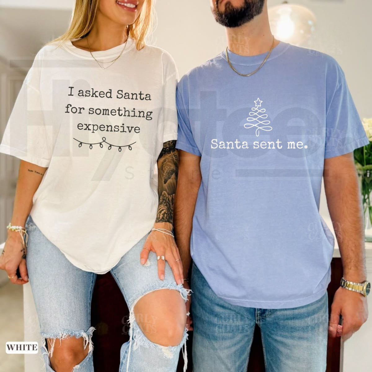 Comfort Colors Funny Matching Christmas Couple Shirts – Santa Quote Holiday Tees - Hiyatee