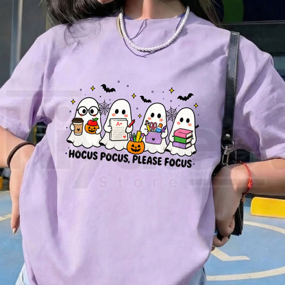 Comfort Colors Funny Teacher Ghost Halloween School Tee - Hiyatee