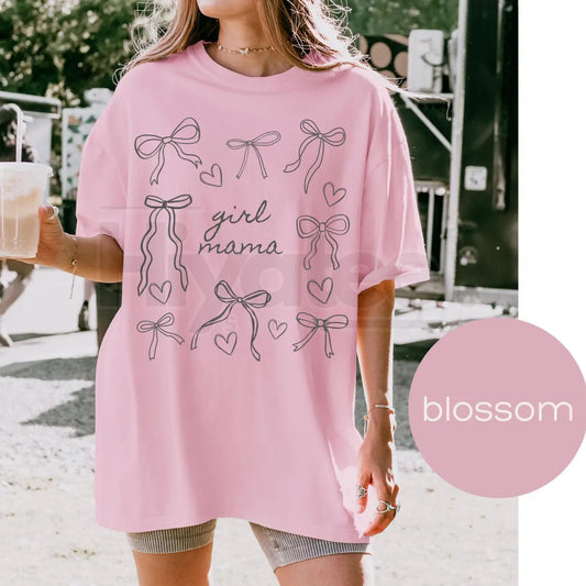 Comfort Colors® Girl Mama Tee Shirt – Coquette Bow Mama T-Shirt, Cute Heart Design Mother’s Day Gift - Hiyatee