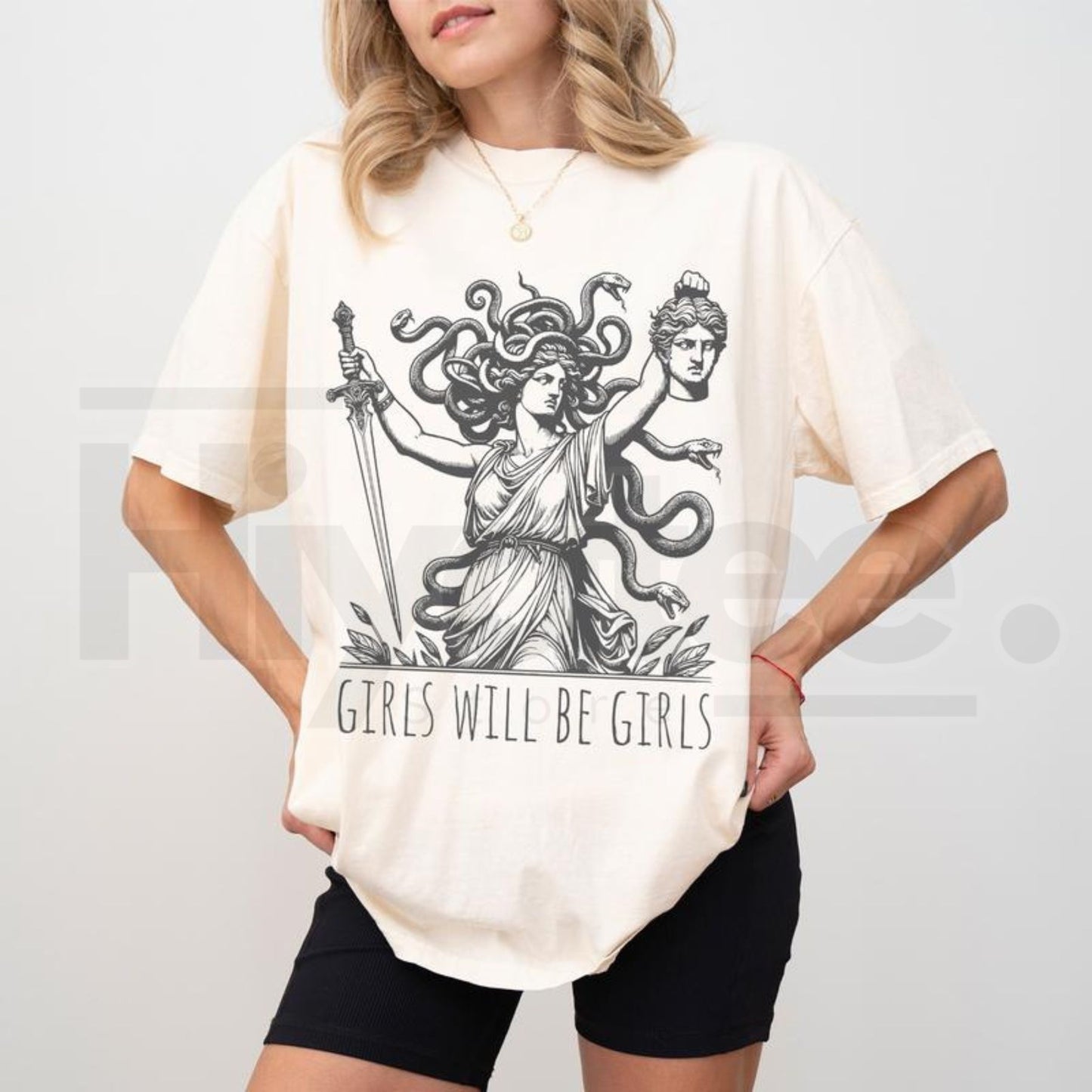 Comfort Colors® Girls Will Be Girls Shirt – Medusa With The Head of Perseus Girl Power Tee, Mythological Feminist Graphic Shirt - Hiyatee