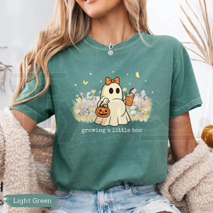 Comfort Colors Growing A Little Boo Halloween Maternity Shirt - Hiyatee