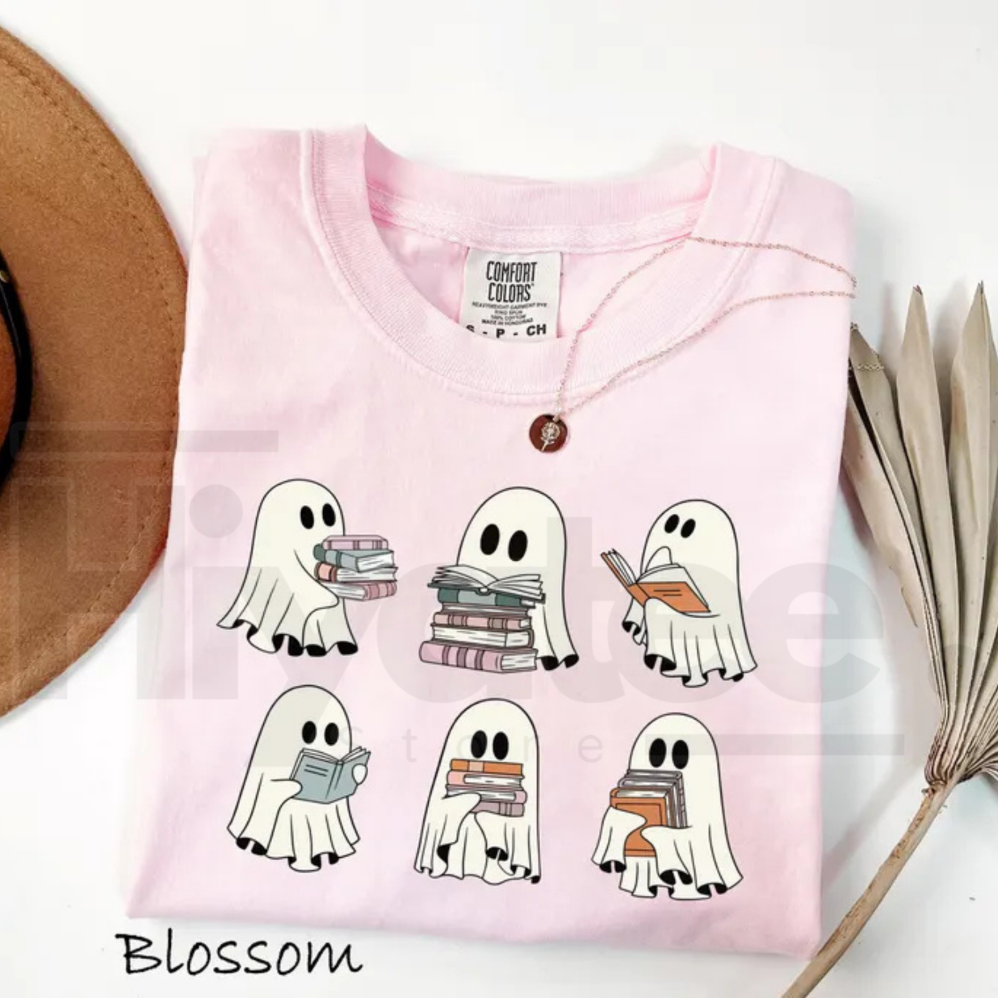 Comfort Colors Halloween Book Shelf Tshirt Ghost Reader Book Lover Shirt - Hiyatee