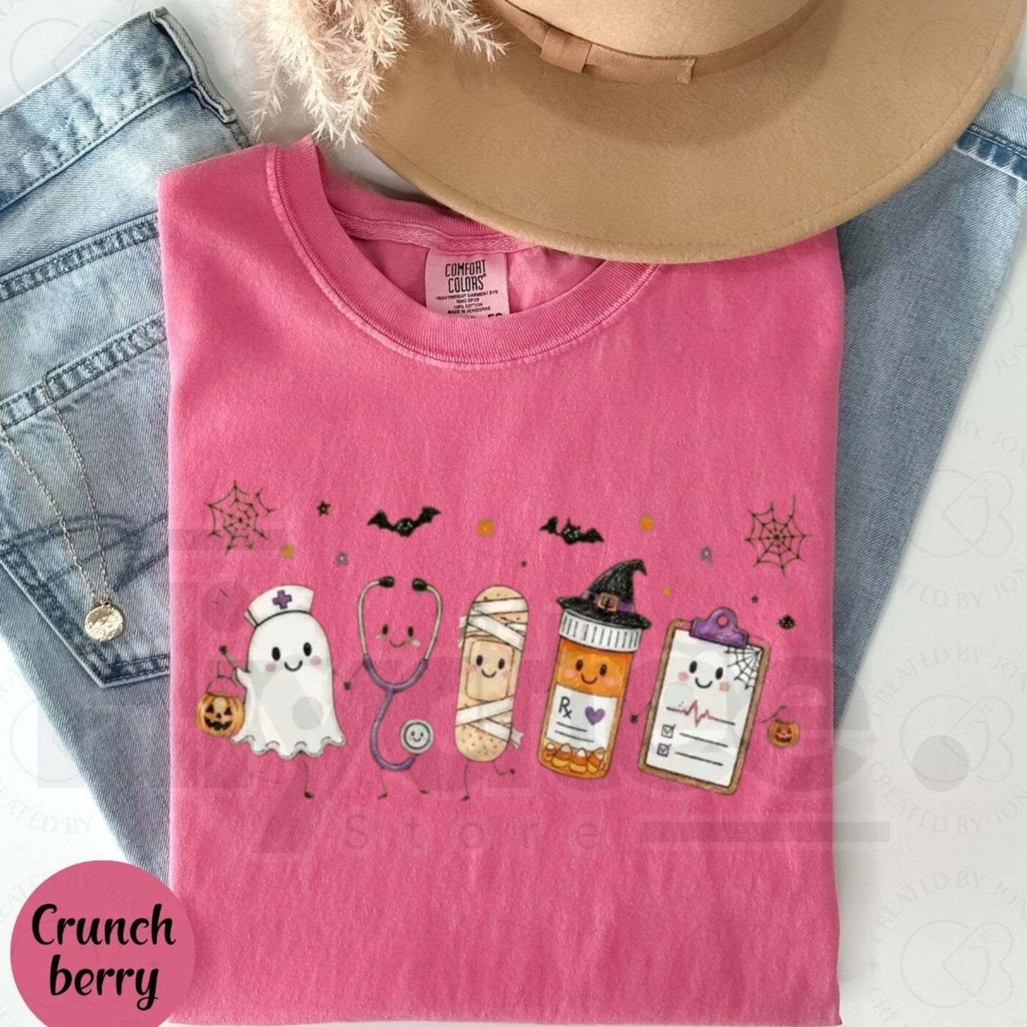 Comfort Colors Halloween Nurse Doodle Shirt Ghost Medical Tee - Hiyatee