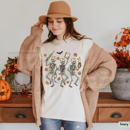 Comfort Colors Halloween Nurse Skeleton Shirt Spooky Season RN Fall Tee - Hiyatee