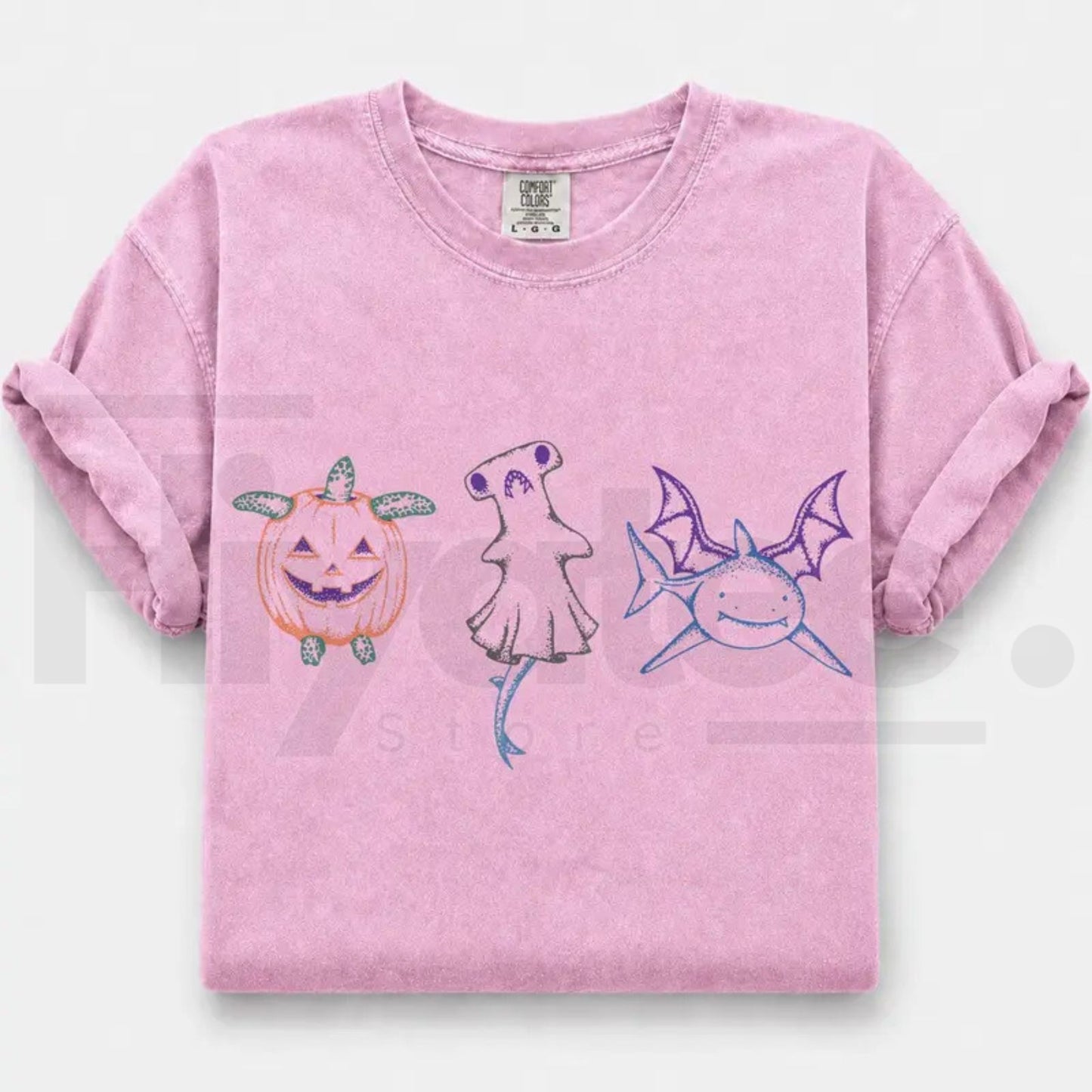 Comfort Colors Halloween Shark Pumpkin Turtle Ocean Graphic Tee - Hiyatee