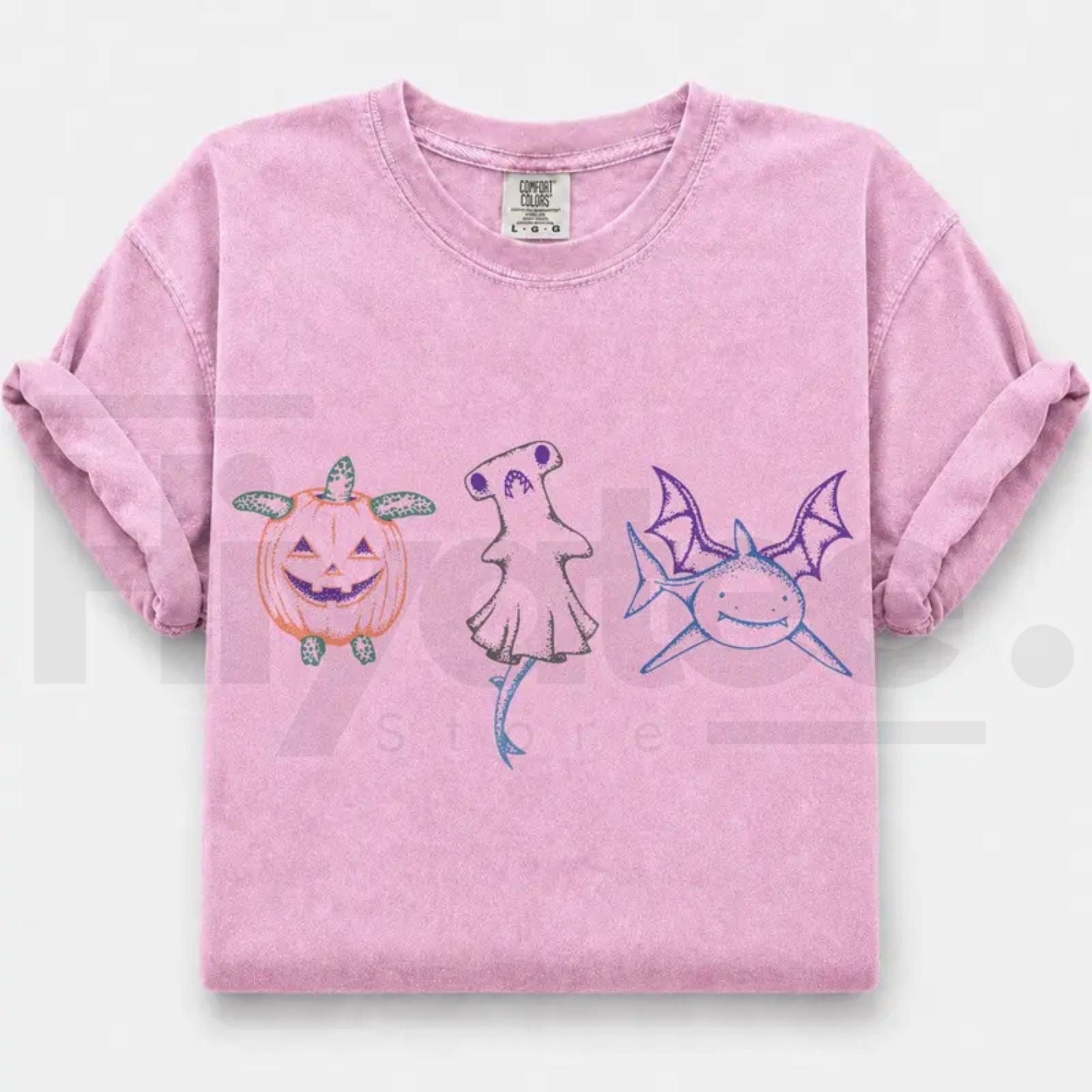 Comfort Colors Halloween Shark Pumpkin Turtle Ocean Graphic Tee - Hiyatee