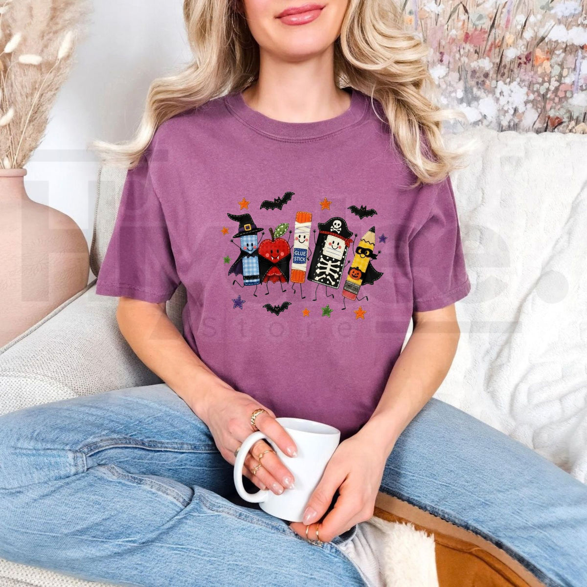 Comfort Colors Halloween Teacher Cute School Supplies Tee - Hiyatee