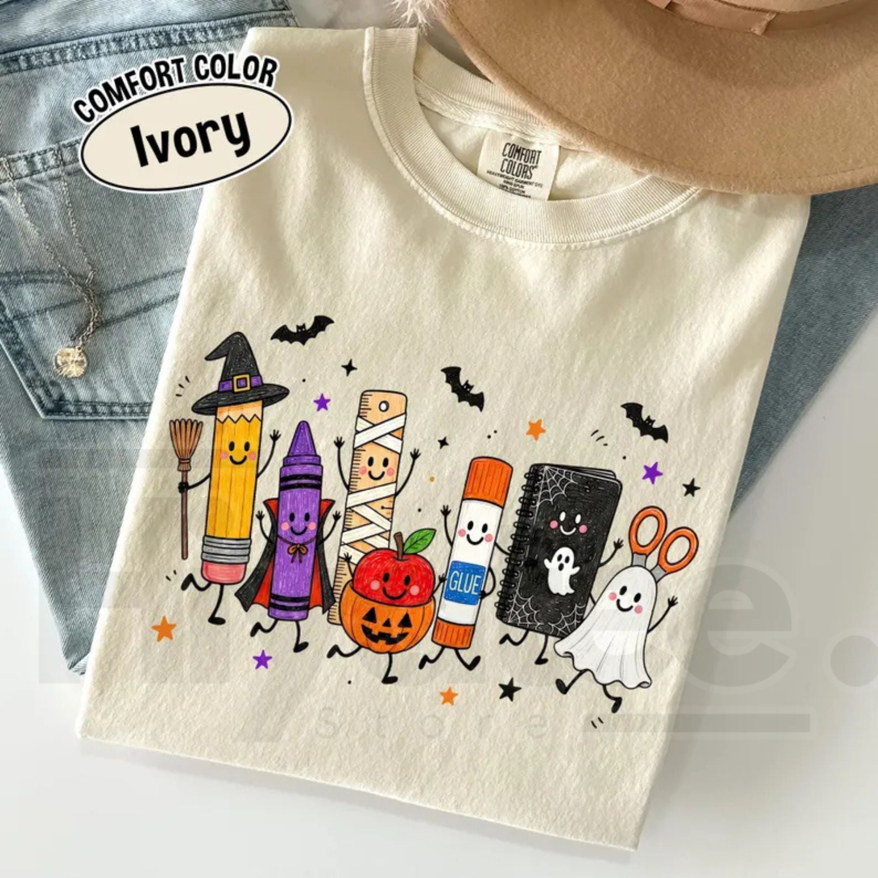 Comfort Colors Halloween Teacher Shirt Spooky School Supplies Ghost Classroom Tee - Hiyatee