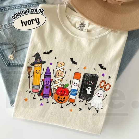 Comfort Colors Halloween Teacher Shirt Spooky School Supplies Ghost Classroom Tee - Hiyatee