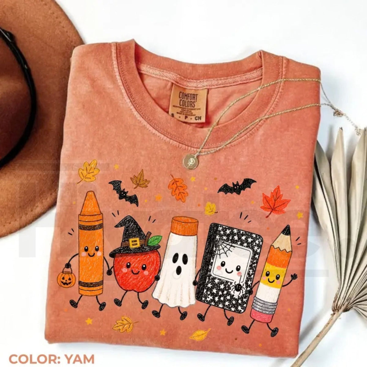 Comfort Colors Halloween Teacher Spooky School Doodles Tee - Hiyatee