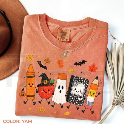 Comfort Colors Halloween Teacher Spooky School Doodles Tee - Hiyatee