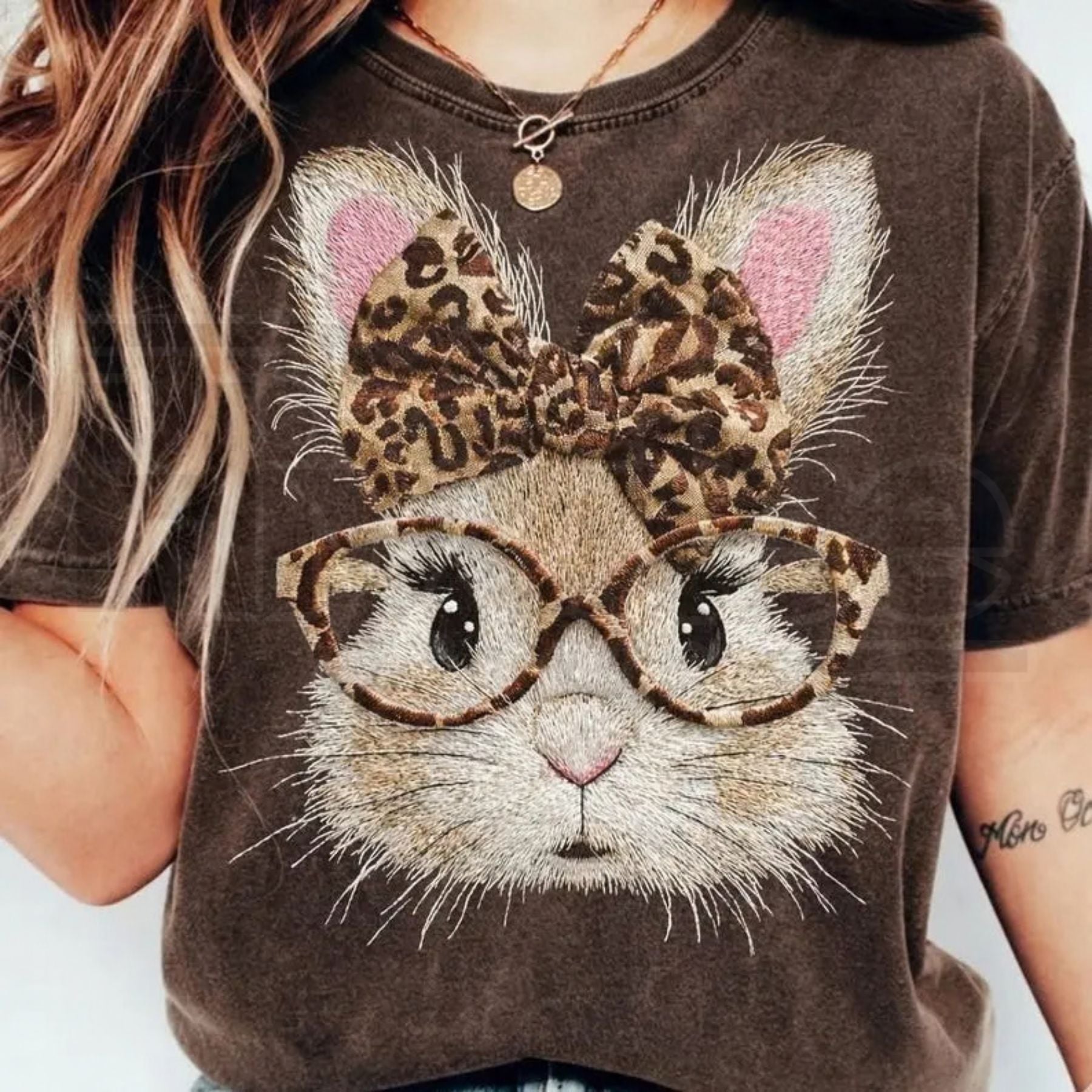 Comfort Colors® Happy Easter Bunny T-Shirt – Retro Leopard Print & Coquette Bow Tee, Trendy Easter Sunday Shirt - Hiyatee