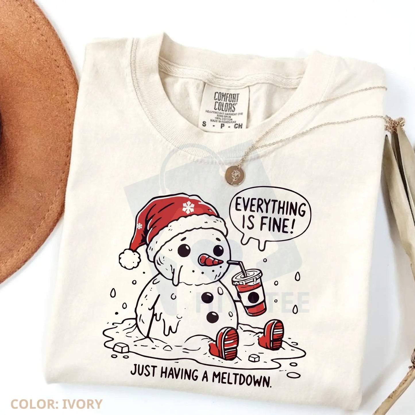 Comfort Colors Having a Meltdown Christmas T-Shirt – Funny Holiday Tee for Moms, Everything Is Fine Graphic Shirt, Cute Crewneck Gift - Hiyatee
