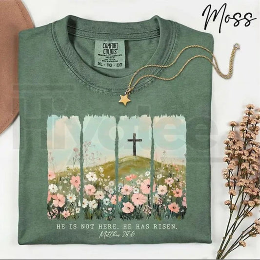 Comfort Colors® He Is Not Here He Has Risen Shirt – Religious Easter Bible Verse Tee - Hiyatee