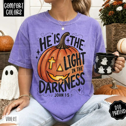 Comfort Colors He Is The Light Religious Fall Tee - Hiyatee