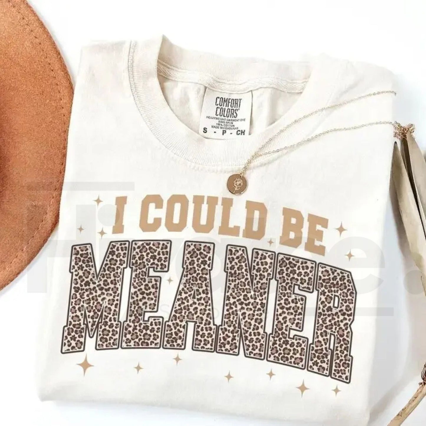 Comfort Colors I Could Be Meaner Shirt – Leopard Print Funny Quote Crewneck, Trendy Sarcasm T-Shirt for Women - Hiyatee