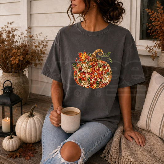 Comfort Colors Jeweled Rhinestone Pumpkin Halloween Tee - Hiyatee