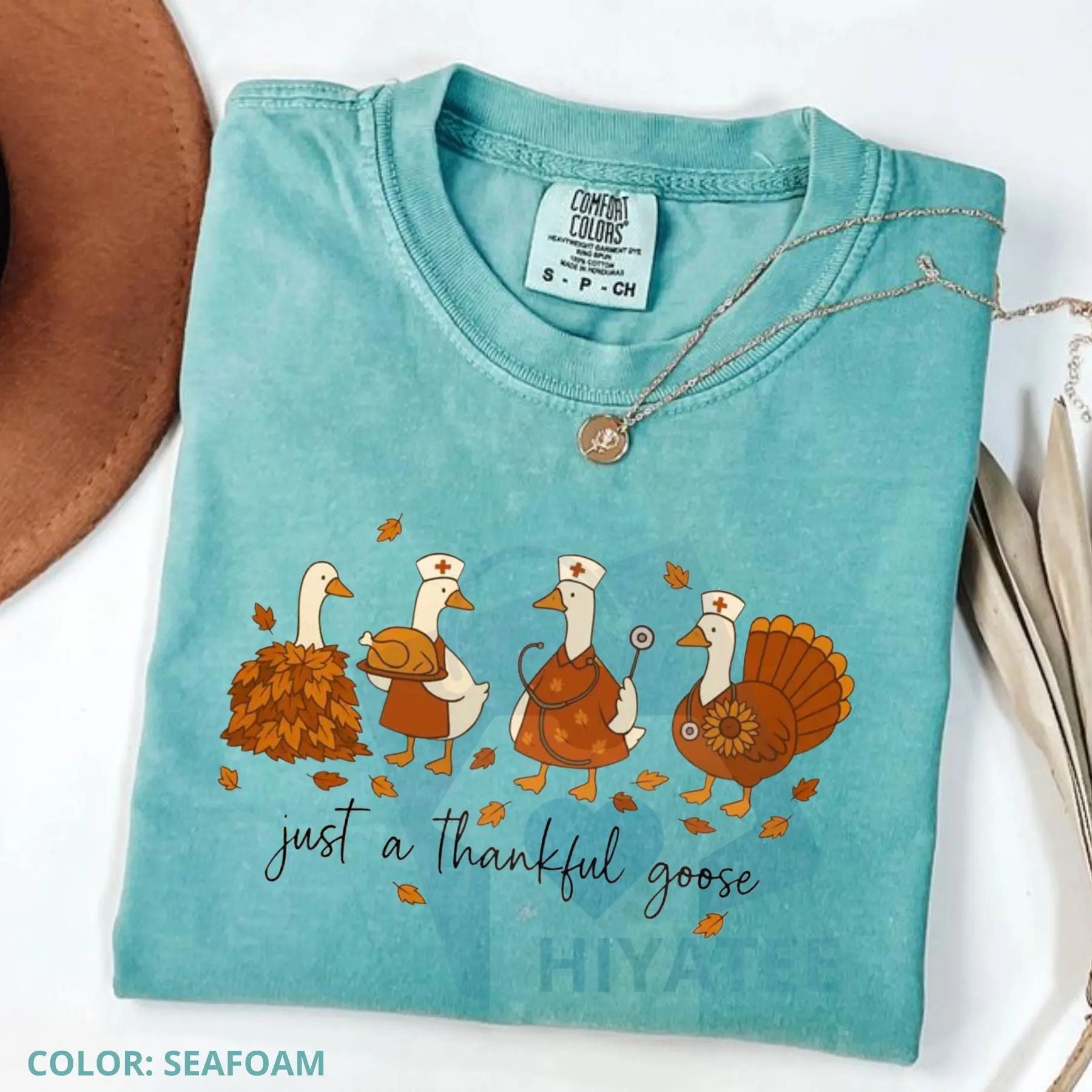 Comfort Colors Just A Thankful Goose Nurse T-Shirt – Funny Fall Nurse Tee, Cute Nursing Appreciation Gift, Thanksgiving Top - Hiyatee