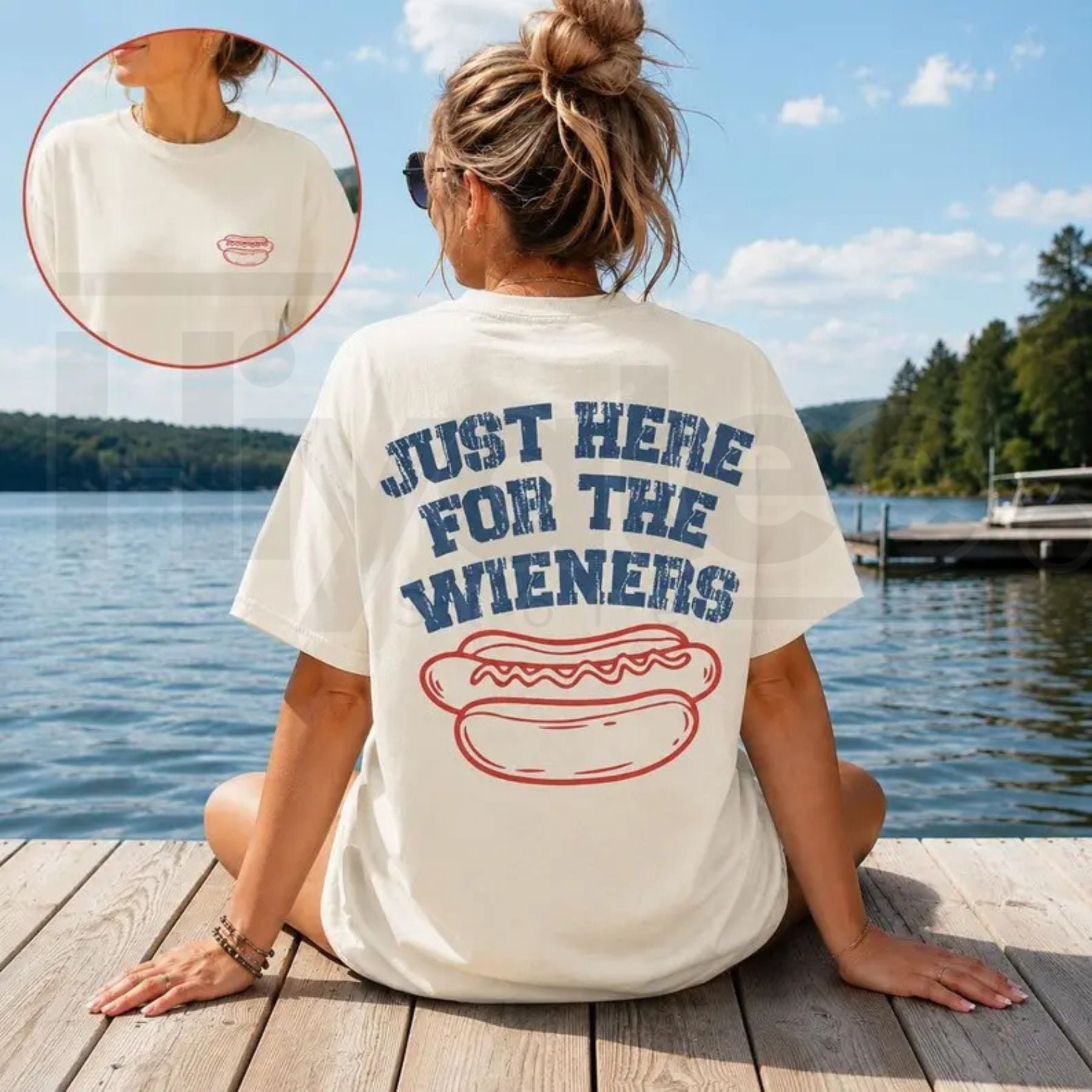 Comfort Colors Just Here For The Wieners T-Shirt – Funny 4th of July Double Sided Hot Dog Patriotic Summer Tee - Hiyatee