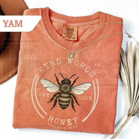 Comfort Colors® Kind Words Are Like Honey T-Shirt – Butterfly Bible Verse Faith-Based Gift - Hiyatee