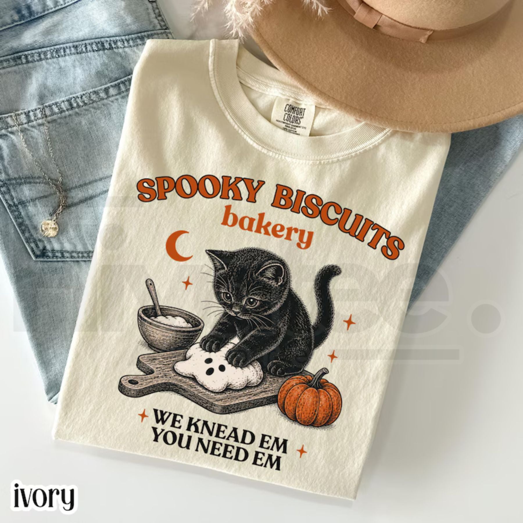 Comfort Colors Kitty Biscuits Shirt Spooky Season Black Cat Halloween Tee - Hiyatee
