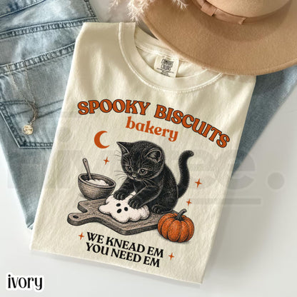 Comfort Colors Kitty Biscuits Shirt Spooky Season Black Cat Halloween Tee - Hiyatee