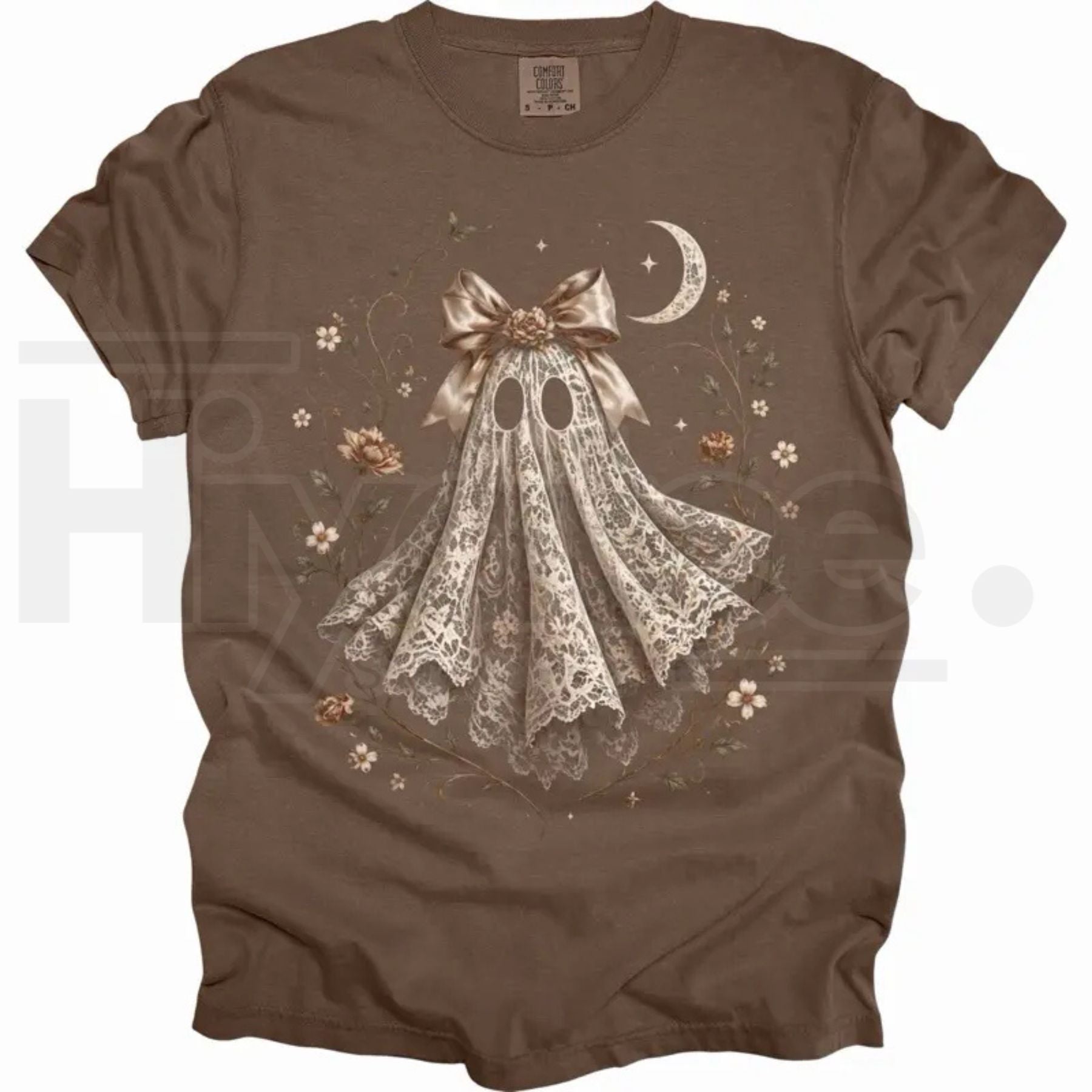 Comfort Colors Lace Ghost Halloween Graphic Tee Retro Coquette Spooky Shirt - Hiyatee