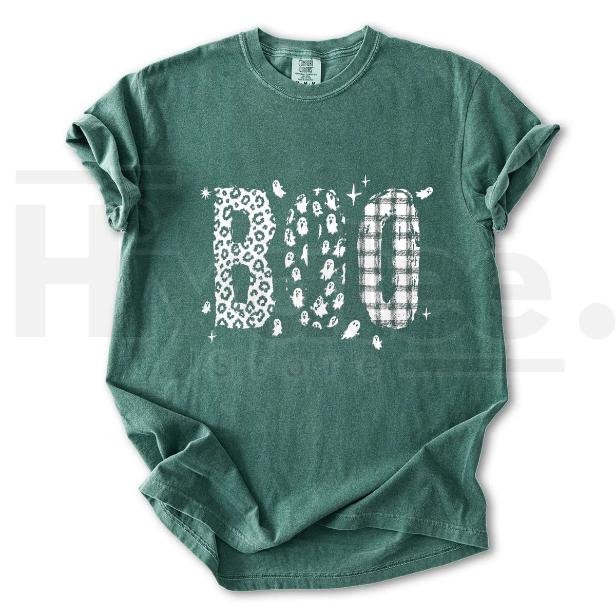 Comfort Colors Leopard Print Boo T-Shirt – Cute Ghost Halloween Tee - Hiyatee