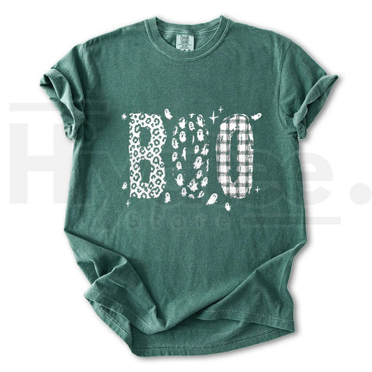 Comfort Colors Leopard Print Boo T-Shirt – Cute Ghost Halloween Tee - Hiyatee