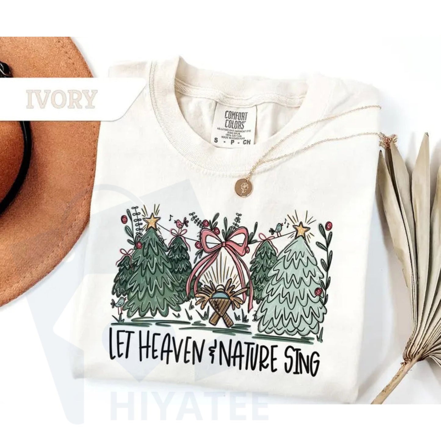 Comfort Colors "Let Heaven & Nature Sing" Christmas T-Shirt – Joy to the World Christian Tee, Inspirational Holiday Gift - Hiyatee