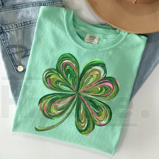 Comfort Colors® Lucky Shamrock T-Shirt – Retro Saint Patrick's Day Party Tee, Cute Irish Shenanigans Four Leaf Clover Shirt - Hiyatee