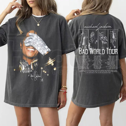Comfort Colors® Michael Jackson Vintage 90s Shirt – Bad World Tour 2-Sided Graphic Tee - Hiyatee