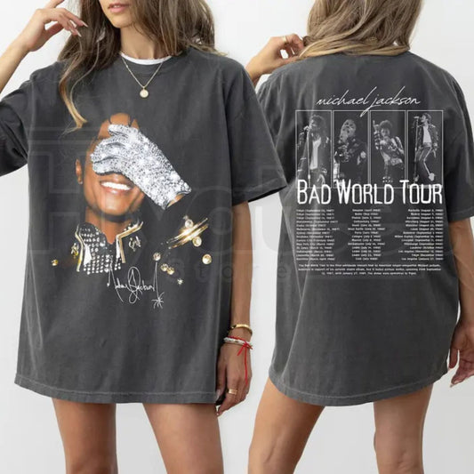 Comfort Colors® Michael Jackson Vintage 90s Shirt – Bad World Tour 2-Sided Graphic Tee - Hiyatee