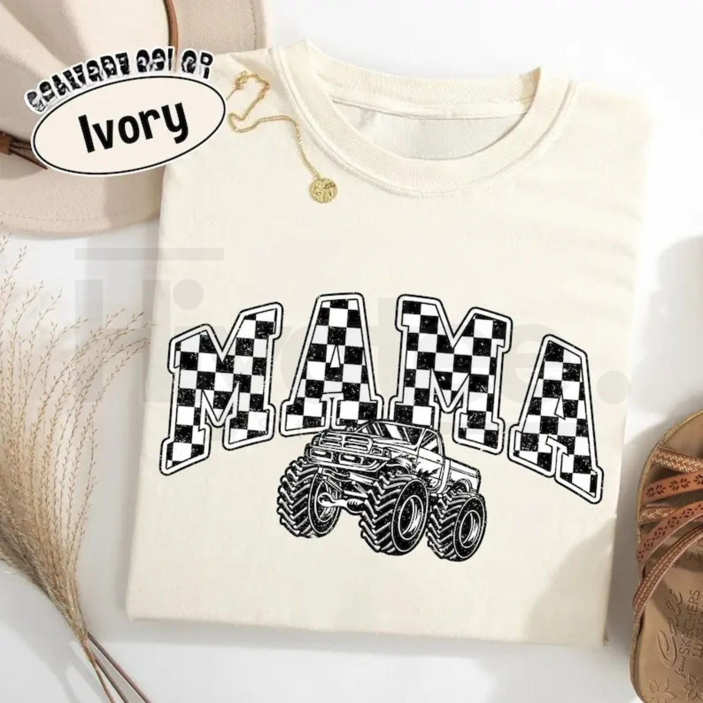 Comfort Colors® Monster Truck Mama Shirt – Oversized Checkered Truck Lover Tee - Hiyatee