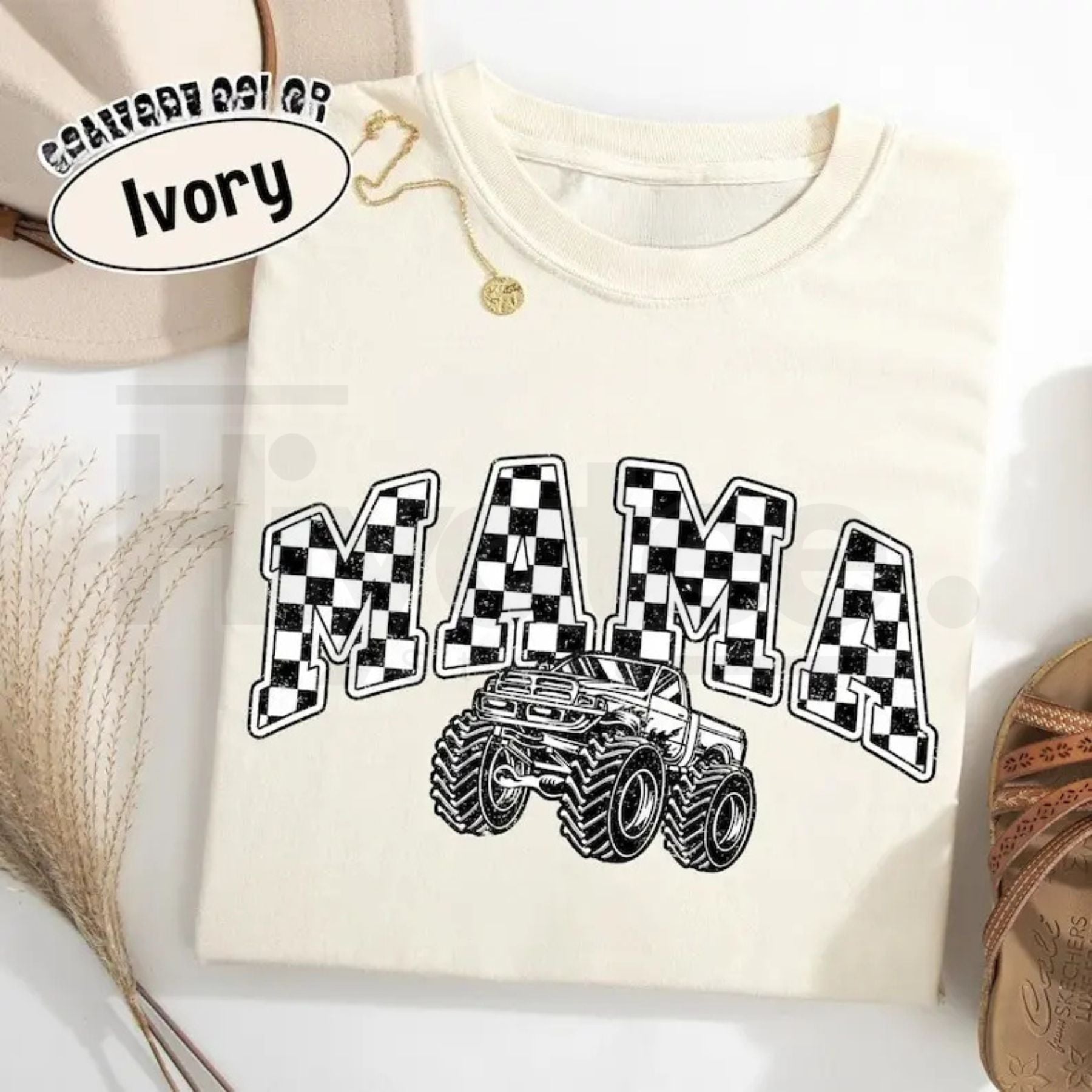Comfort Colors® Monster Truck Mama Shirt – Oversized Checkered Truck Lover Tee - Hiyatee