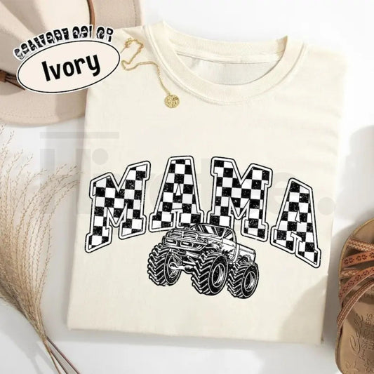 Comfort Colors® Monster Truck Mama Shirt – Oversized Checkered Truck Lover Tee - Hiyatee