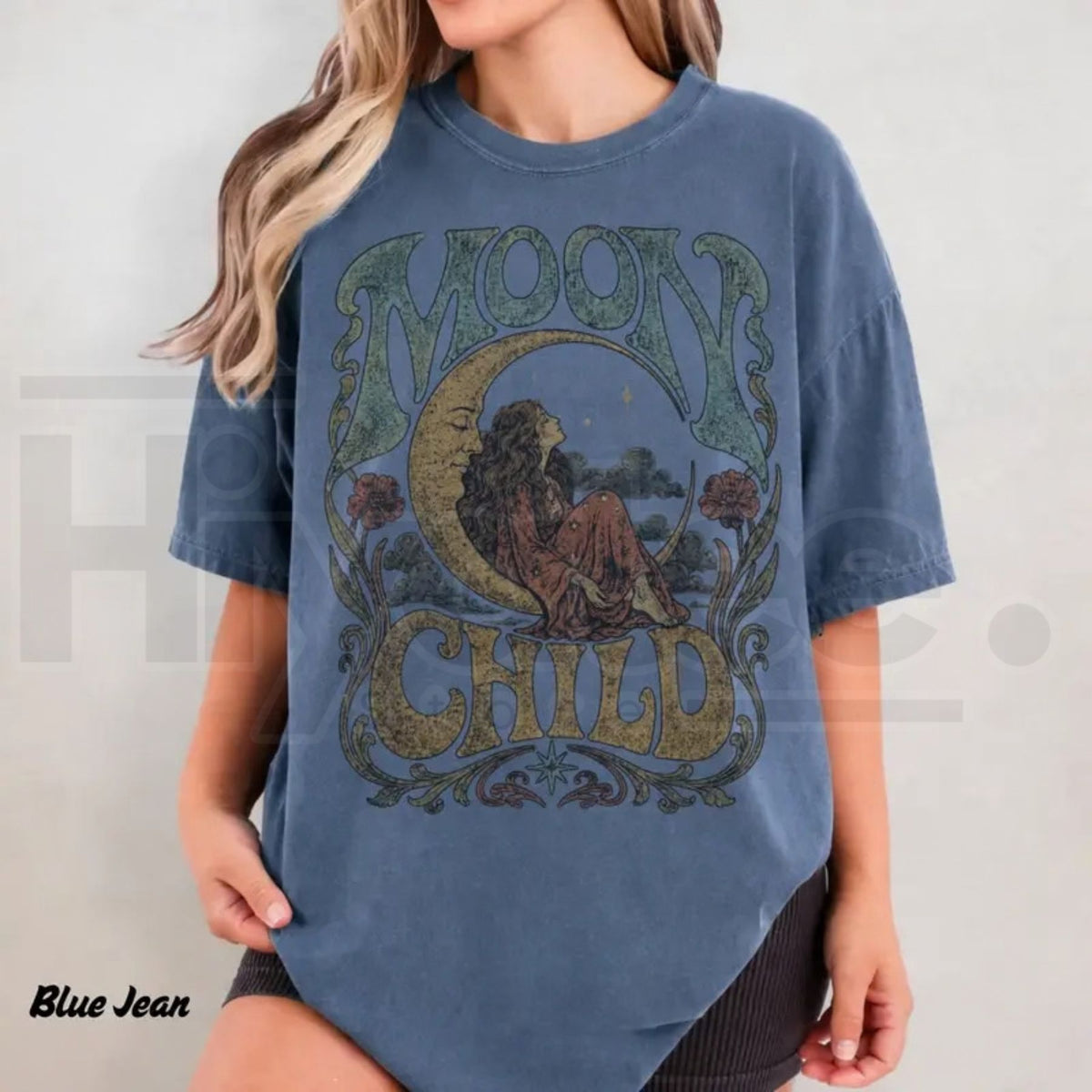 Comfort Colors Moon Child Celestial Boho 70s Retro Tee - Hiyatee