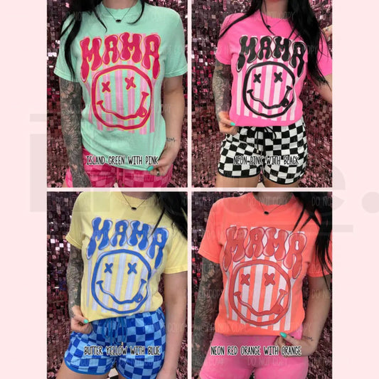 Comfort Colors® Neon Mama Stripes T-Shirt – Retro Bright Aesthetic Mom Tee - Hiyatee