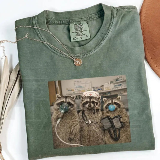 Comfort Colors Nurse Raccoon Shirt Funny ER Graphic Tee - Hiyatee
