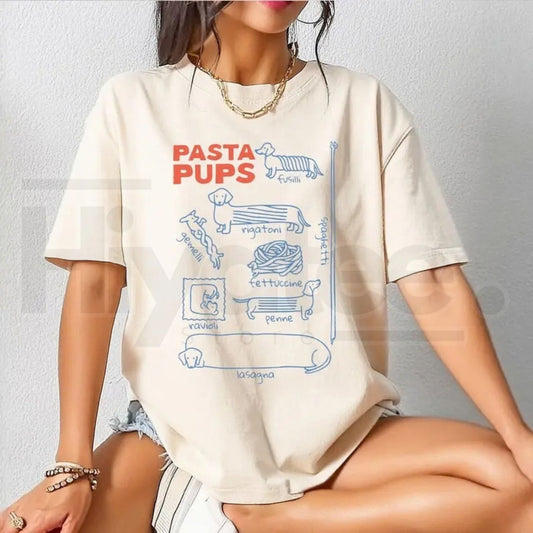 Comfort Colors® Pasta Pups T-Shirt – Funny Dachshund Italian Foodie Tee, Gift for Wiener Dog Mom - Hiyatee