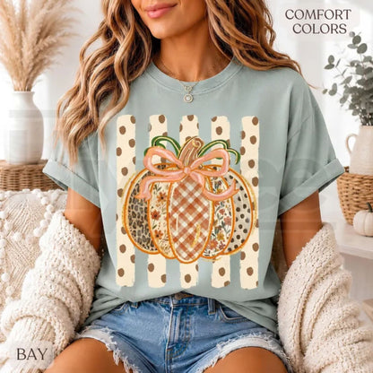 Comfort Colors Patchwork Pumpkin Preppy Fall Tee - Hiyatee