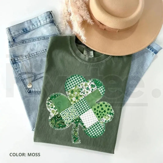 Comfort Colors® Patchwork Shamrock T-Shirt – Retro St. Patrick’s Day Printed Tee, Lucky Irish Graphic Shirt - Hiyatee