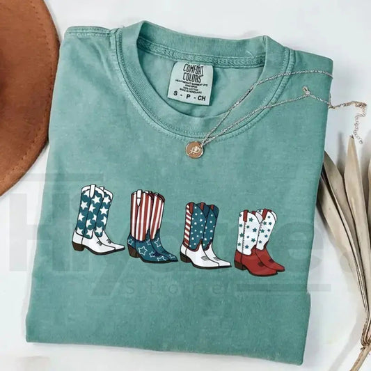 Comfort Colors® Patriotic Cowboy Boots Shirt – Fourth of July Western Graphic Tee - Hiyatee