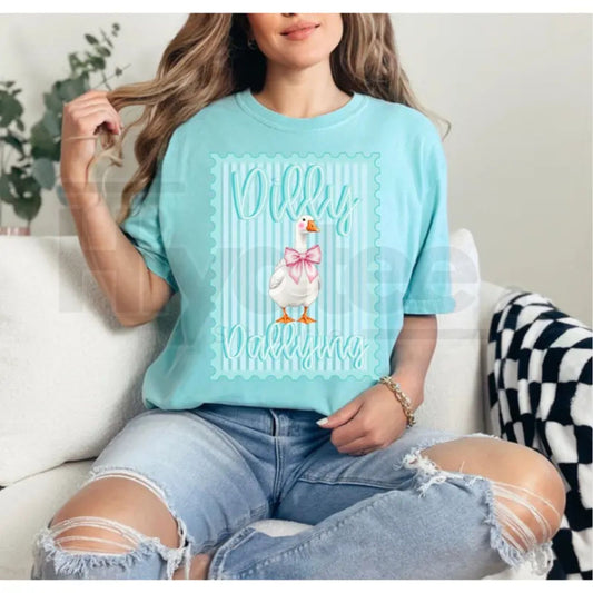 Comfort Colors® Preppy Dilly Dally Goose Shirt – Coquette Bow & Retro Striped Goose Tee - Hiyatee